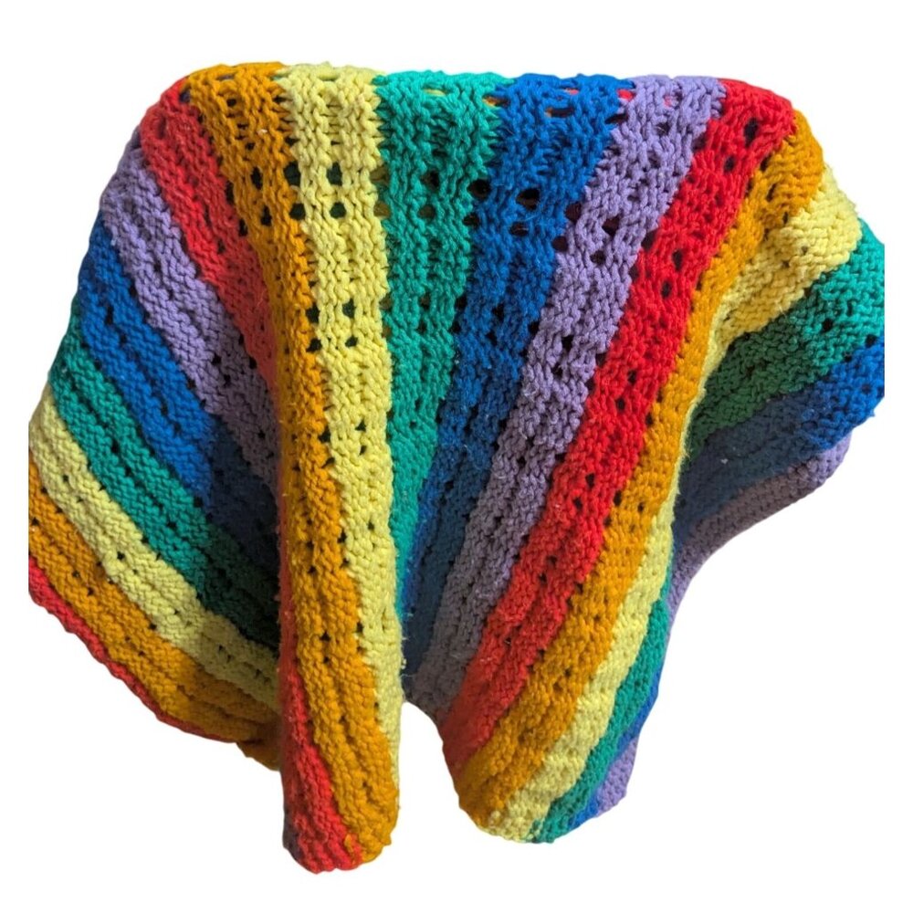 Rainbow Pride Crochet Blanket Afghan Throw 54x82 in Hippie Colorful Handmade